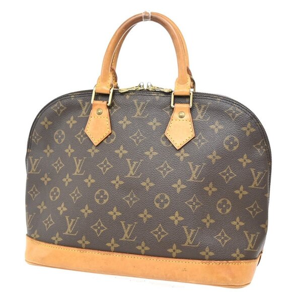 LOUIS VUITTON LV Logo Alma Hand Bag Monogram Leather Brown France - Picture 1 of 15